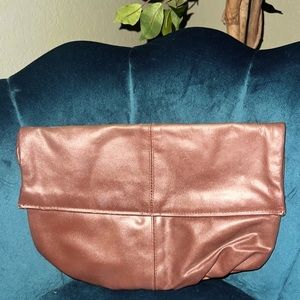 Vintage Brown Faux Leather Clutch Made in Taiwan ROC Large Fold Top Flap Bag